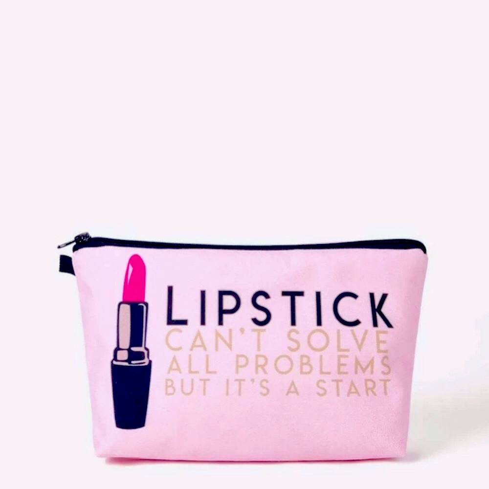 3/$30 LIPSTICK CAN’T SOLVE ALL PROBLEMS BUT ITS A START Makeup Pink Toiletry Bag